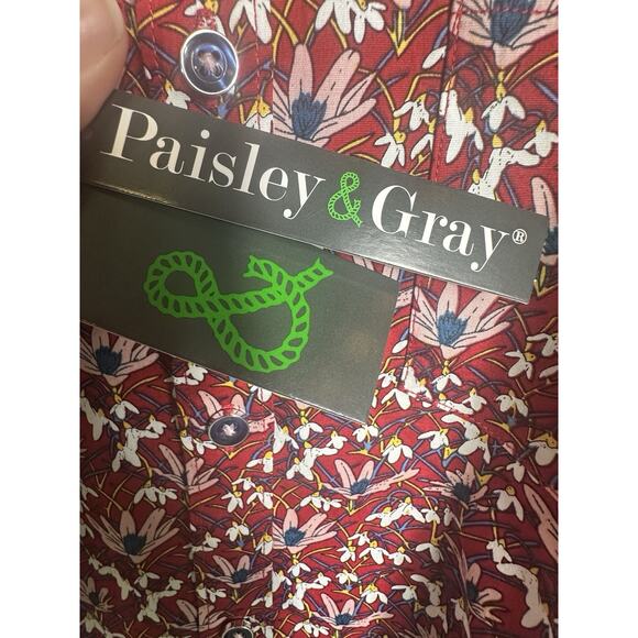 Paisley & Gray Men’s M Slim Fit Red Floral Button Down Shirt Long Sleeve Stretch - Picture 9 of 12